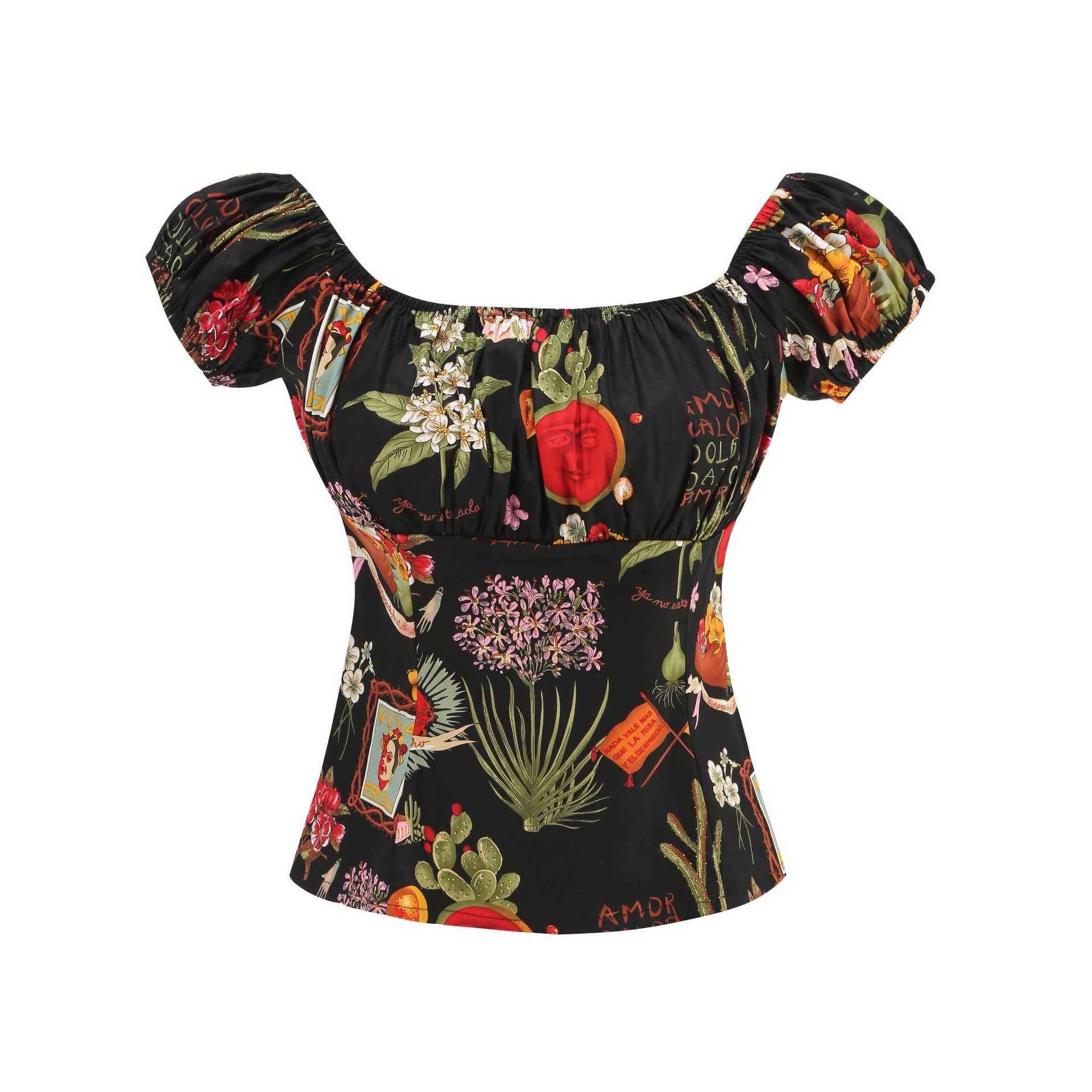Cross-border Foreign Trade Retro Printed Shoulder Collar Sexy Short-sleeved Women's Top Amazon AliExpress Hot Sale