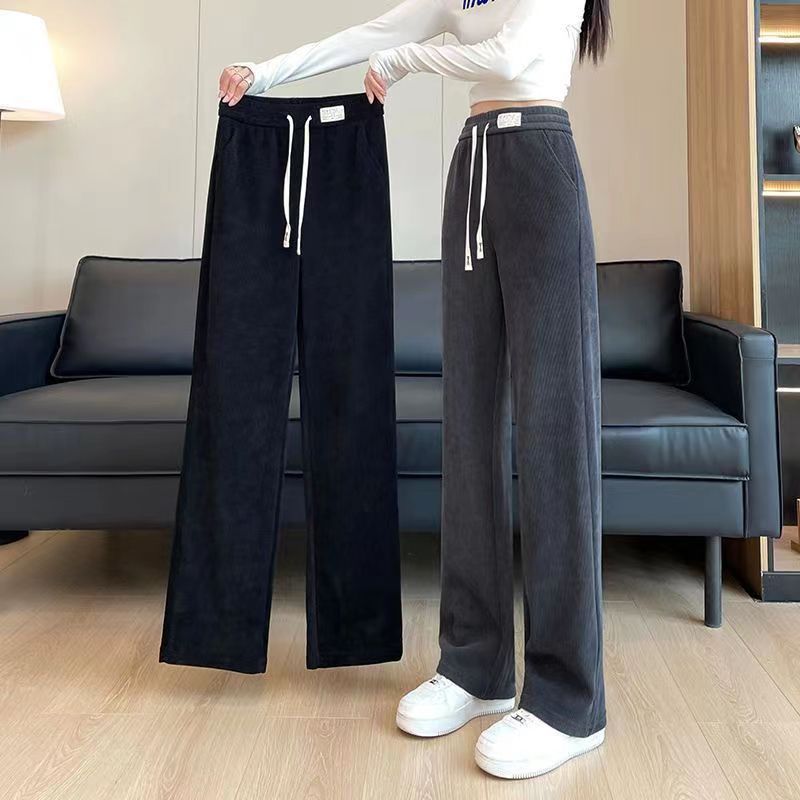 Picture of Narrow Wide-leg Pants Women's Autumn and Winter 2023 New High Waist Slimming Knitted Pose Loose Casual Sports Straight Pants