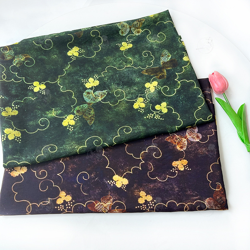 Two-color sycamore leaf butterfly, new Chinese style national style digital print, brocade cotton fabric, cheongsam dress, top, Hanfu fabric