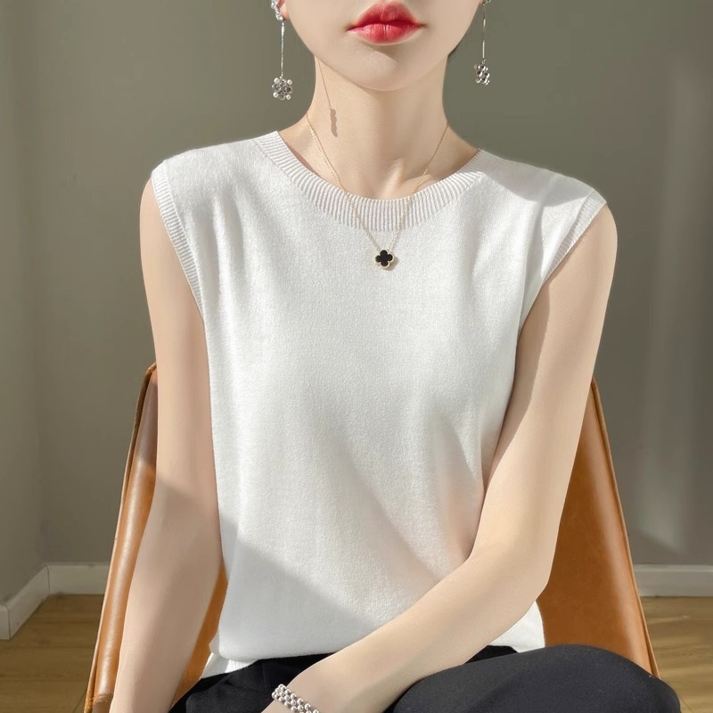 First-Line Garment Camisole Women's Inner Loose Slimming Exquisite Round Neck Suit Knitted Base Sleeveless Waistcoat