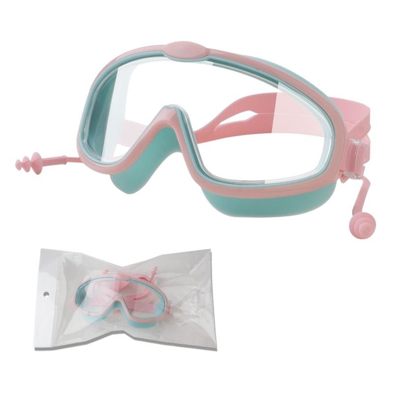 New HD Waterproof Anti-fog Swimming Glasses New Conjoined Earplugs Children's Swimming Goggles Plus logo Large Frame Swimming Goggles