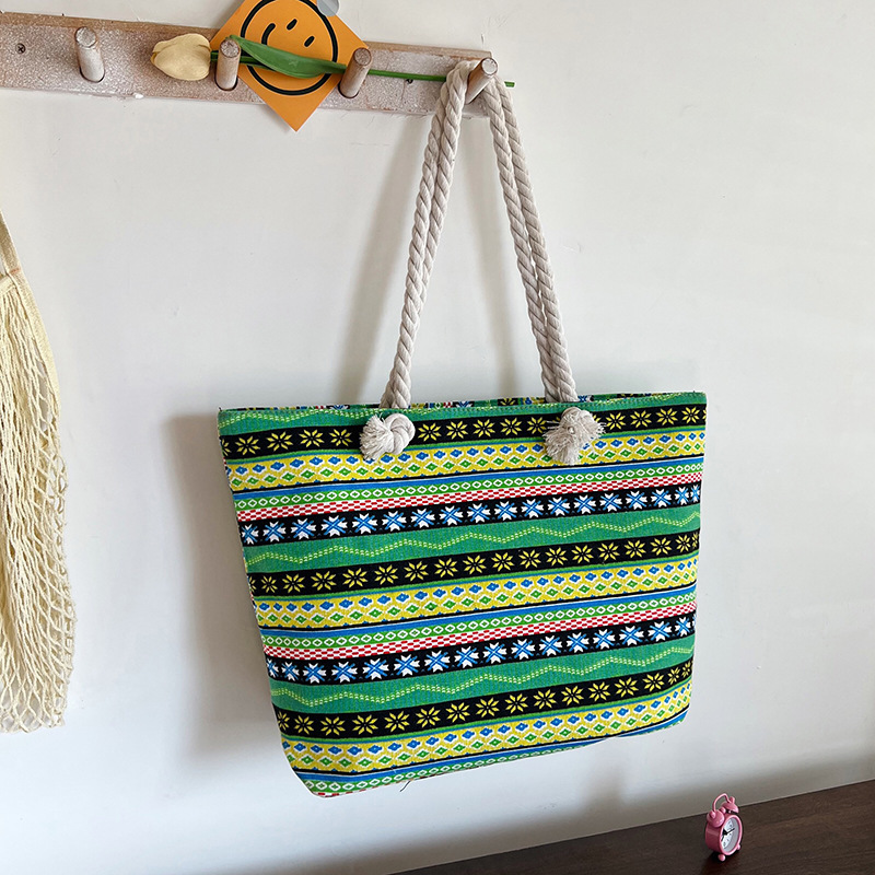Picture of New Ethnic Style Simple Handbag Double-sided Printed All-match Large Capacity Women's Canvas Bag Hemp Rope Shoulder Casual Bag