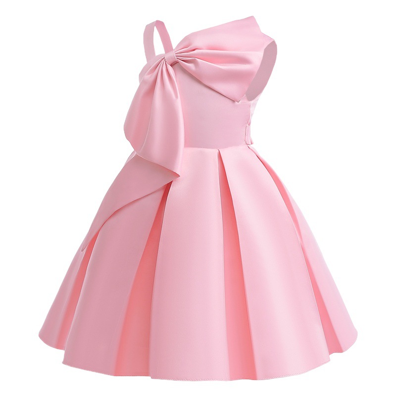 Picture of Girls' dress foreign trade new small black dress children's clothing pink solid color one-shoulder dress Western princess dress children's dress