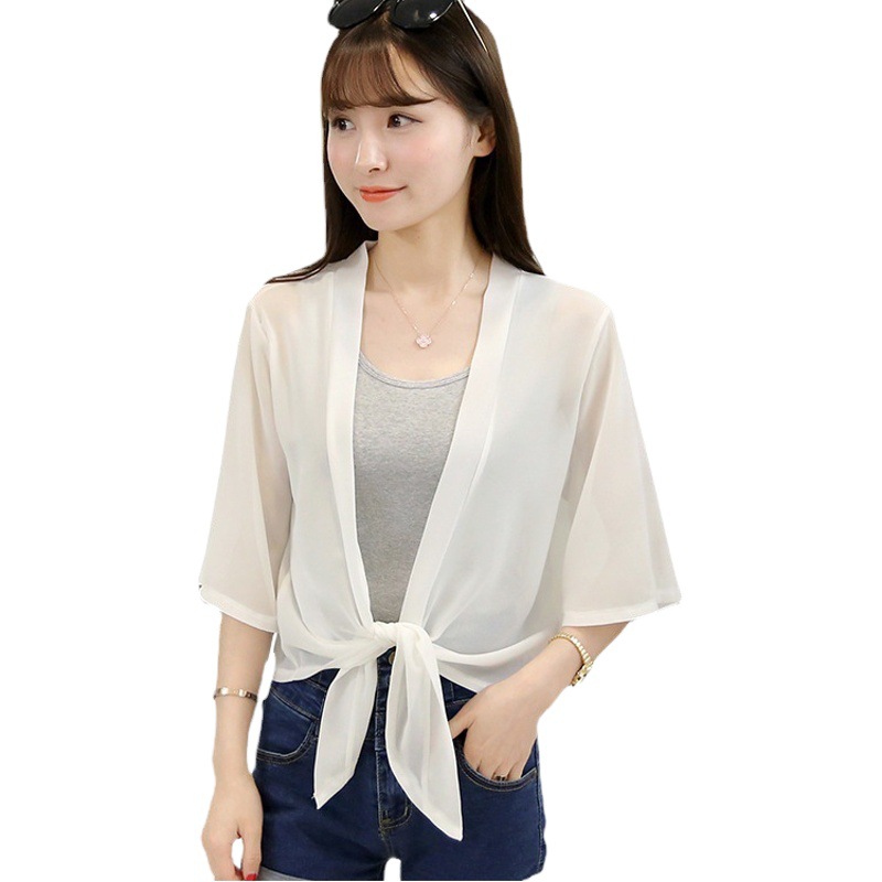 Picture of 2025 Summer Sun Protection Clothing Women's Summer Thin Chiffon Cardigan Small Shawl Loose Short Short Jacket Fashionable and Easiest for Match