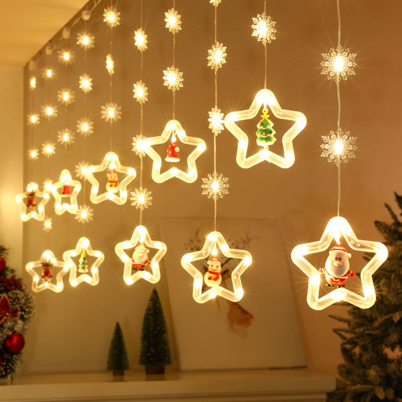 Christmas decorative lights five-pointed star curtain lights LED star lights colored lights string leather line ice strip lights room atmosphere lights