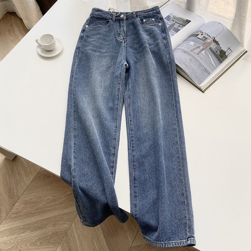 European and American Loose-Fitting Jeans for Women 2025 Spring High-Waisted Straight Wide-Leg Pants Slimming Look and Drapedy Floor-Length Pants