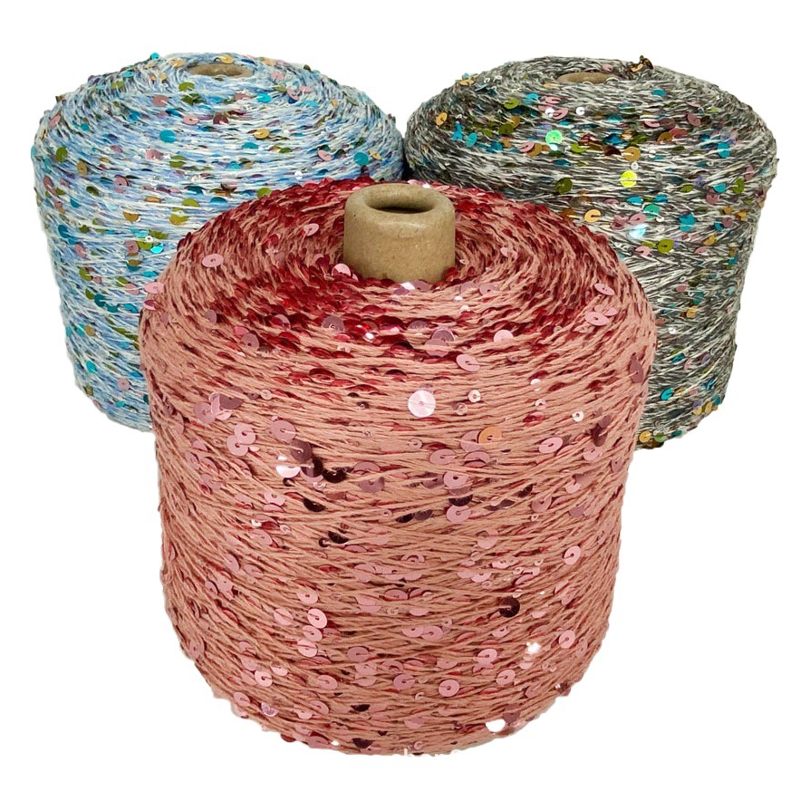 1kg cotton bead yarn ring spinning size plied sequin yarn special handmade fancy yarn factory supply