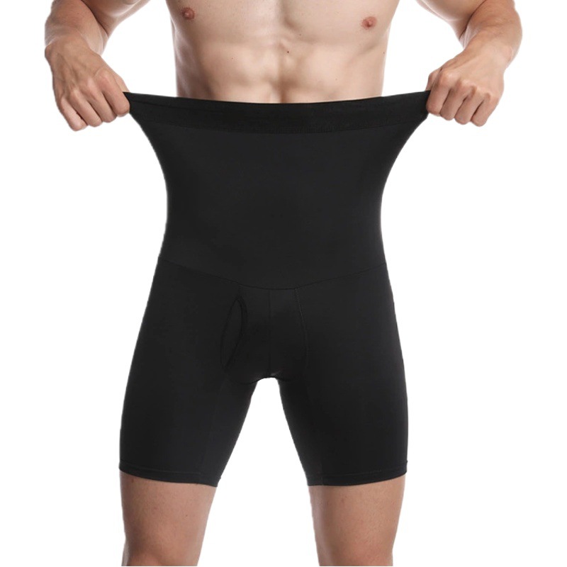 Factory Direct Supply Men's Double-Layer High Waist Abdominal Pants Stretch Solid Color Men's Breathable Hip Shaping Pants plus size