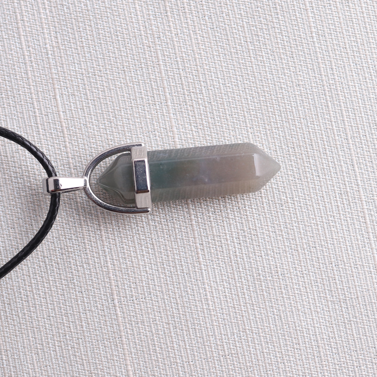 Picture of Natural Stone Hexagonal Pendant European and American Natural Crystal Hexagonal Prism Bullet Hexahedral Black Wax Rope Necklace
