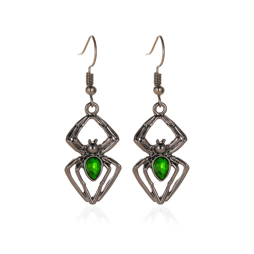 Picture of Halloween jewelry personality exaggerated three-piece spider necklace earrings ring vintage emerald suit accessories