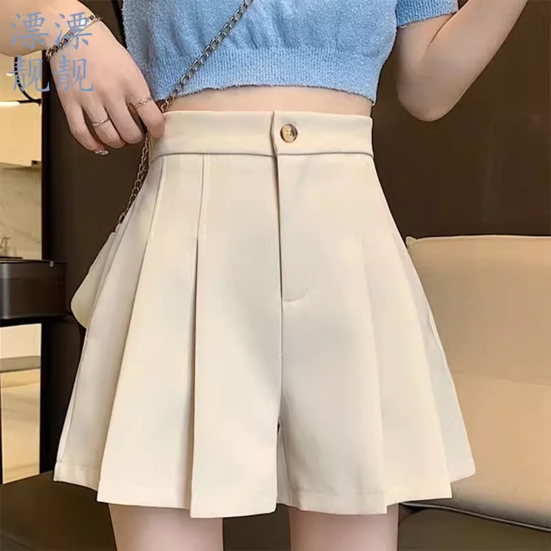2023 Spring New Fashion High Waist Slimming Pleated Wide Leg Pants Women's Casual Design Suit Comfortable Short Pants