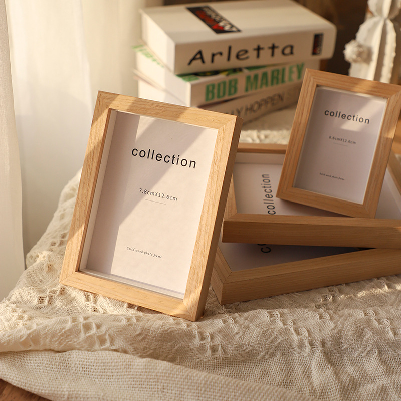 Picture of Photo Frame Table Modern Simple DIY Specimen 6inch Stereo Photo Frame Hollow Picture Frame Printed Logo Solid Wood Photo Frame