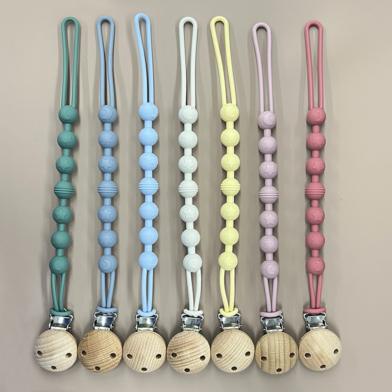 ins Nordic Baby One-piece Silicone Lanyard Baby Beech Wood Clip Anti-drop Lanyard Molar Bite Nipple Chain