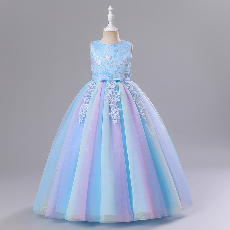 Picture of Children's clothing wholesale children's dress Princess dress girls mesh performance clothes one year old flower girl color dress factory