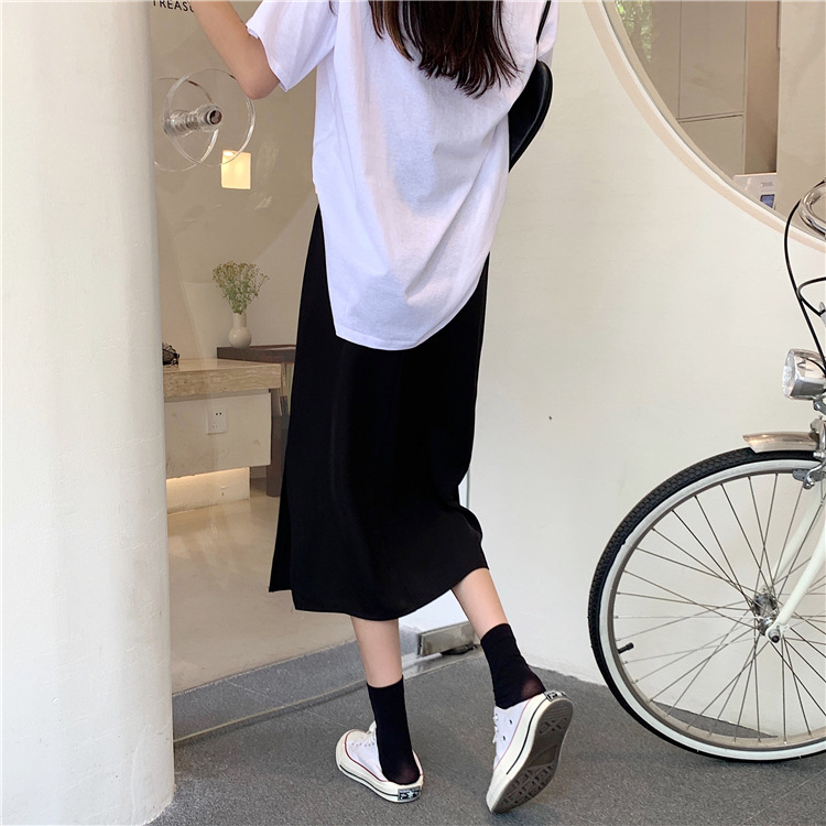 Picture of 2023 Summer A- shaped High Waist Skirt Women's One-step Split Hip Cover Slimming Mid-length Black Hip Skirt