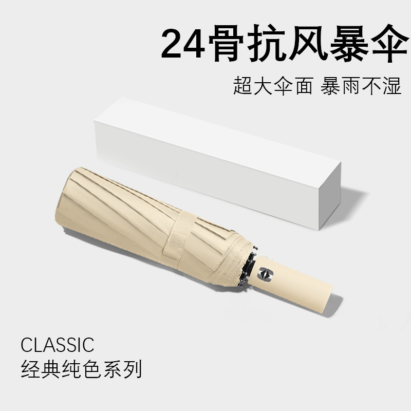 24-Bone Automatic Umbrella Double Dragon Bone Large Automatic Umbrella Sunny and Rain Dual-Use Sunscreen Sunshade Business Three-fold Folding Umbrella