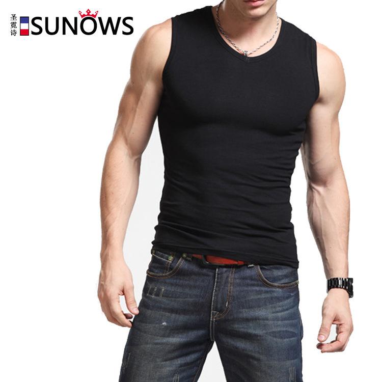 Picture of New men's wide shoulder cotton vest sleeveless breathable fitness sports stretch waistcoat men's breathable jacket wholesale