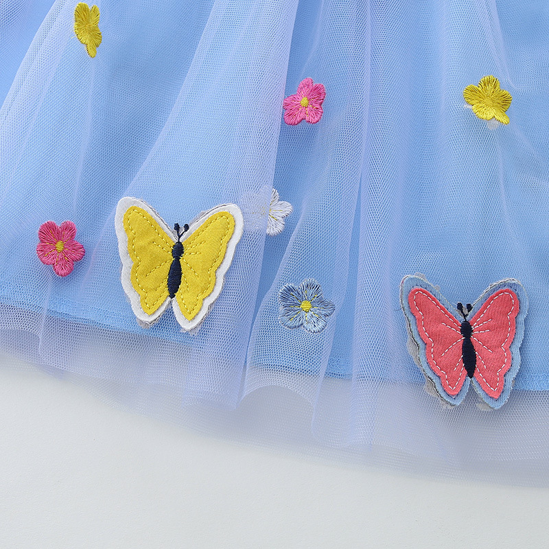 Picture of Summer Girls dress European and American Style Butterfly Flower Embroidered Princess Dress Children's Fashion Striped Veil Dress