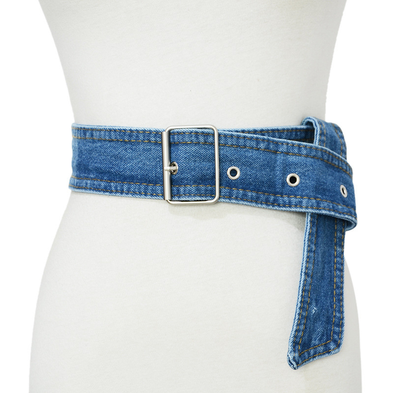 Korean Style New Casual Denim Pin Buckle Wide Belt Fashionable Canvas All-match Denim Blue Decorative Waist Cover for Men and Women