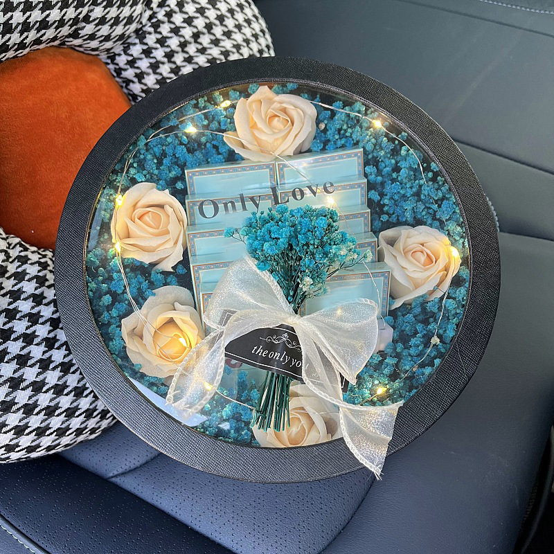 Round Box of Gypsophila DIY Money Flower Arrangement Box Valentine's Day Birthday Gift Friend Elders Girlfriend Gift Box