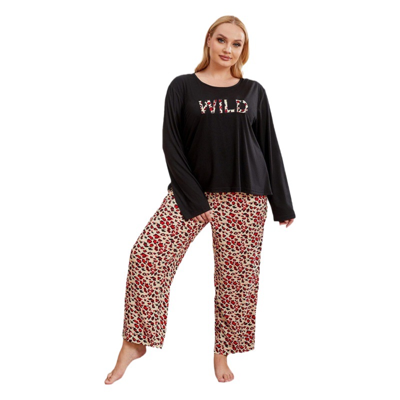 Foreign Trade European and American Large Size Pajamas for Women Autumn and Winter Long-Sleeved Home Clothes Set Cross-Border Amazonпижама