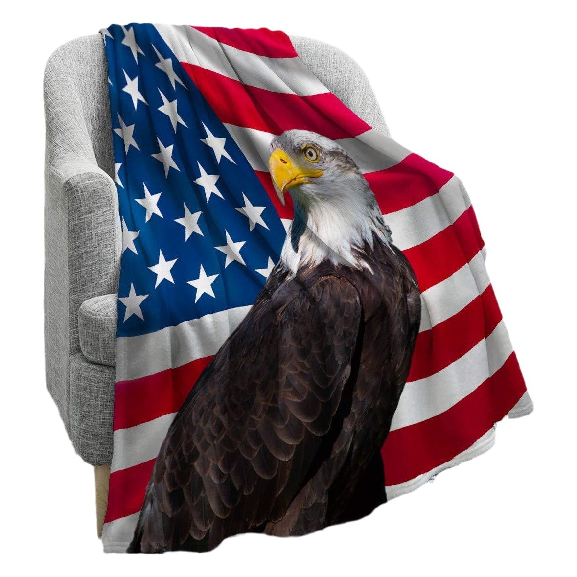 Cross-border hot selling eagle flag blanket American flag flannel blanket soft lightweight blanket factory direct sales