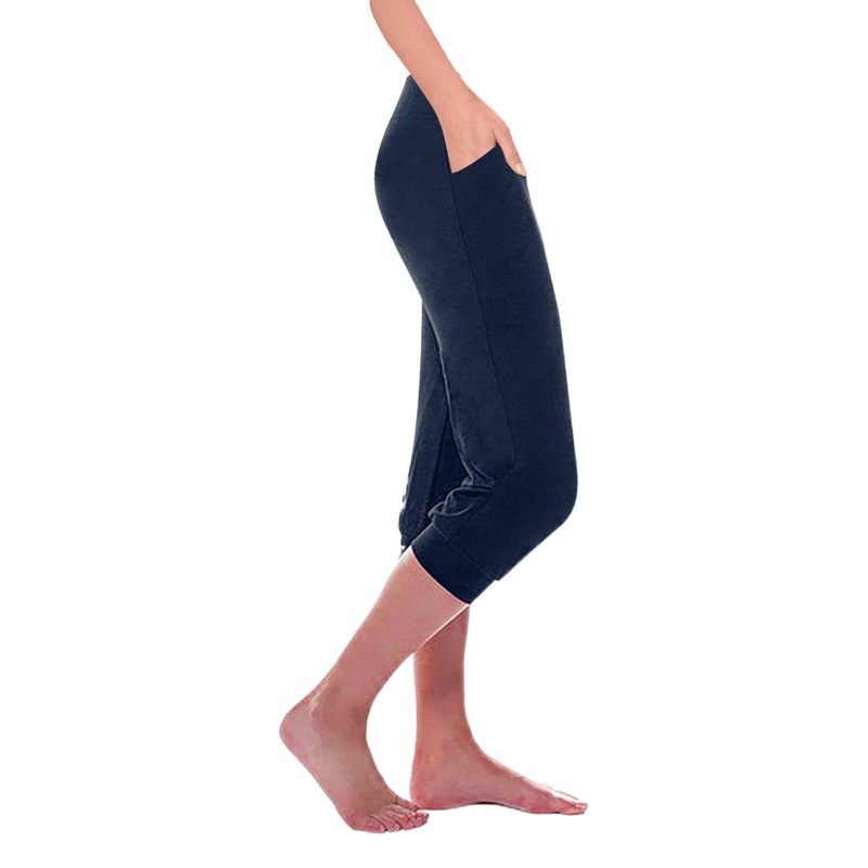2023 Summer European and American Cross-Border Aliexpress Ebay Elastic Waist Diagonal Pocket Casual Yoga Capri Pants for Women in Stock Versatile