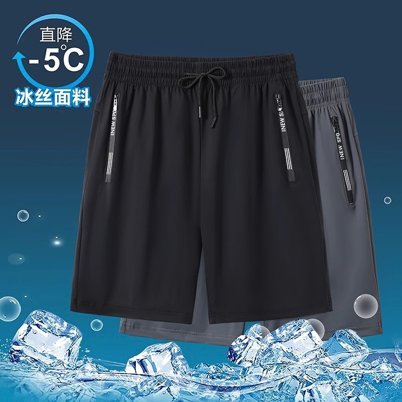 Factory wholesale cross-border trade casual shorts men's sports summer beach loose pants five ice silk pants tide