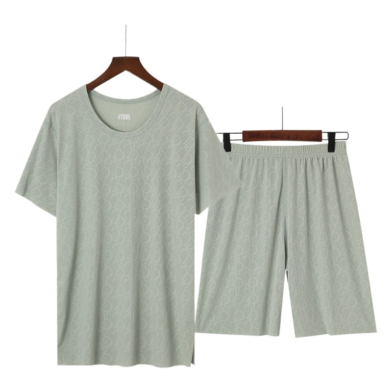 Summer Ice-Feel Home Clothes Set for Men and Women, Seamless Short-Sleeved, Short Trousers, Silk Pajamas That Can Be Worn Outside, Thin Wholesale