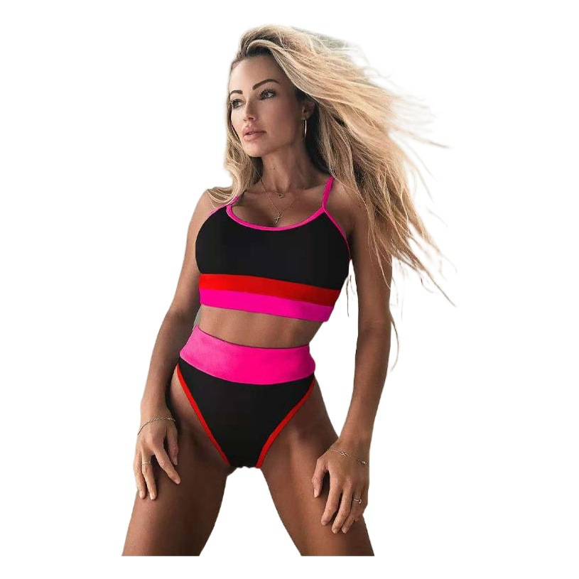 Foreign Trade Swimwear Women Split European and American Nylon High Waist Cross-border bikini bikini Stitching Sexy Swimwear Spot