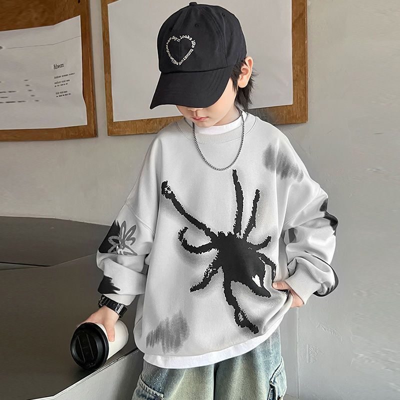 Picture of Children's Wear Boy's Autumn and Winter Wear Cartoon Printed Cool Handsome Trendy New Autumn Top Boy's Fried Street Middle and Big Boy