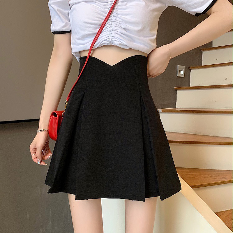 2023 Spring and Summer Solid Color Design Sense Skirt High Waist Slimming Explosions A- line Skirt Short Skirt Women's Small Black Skirt