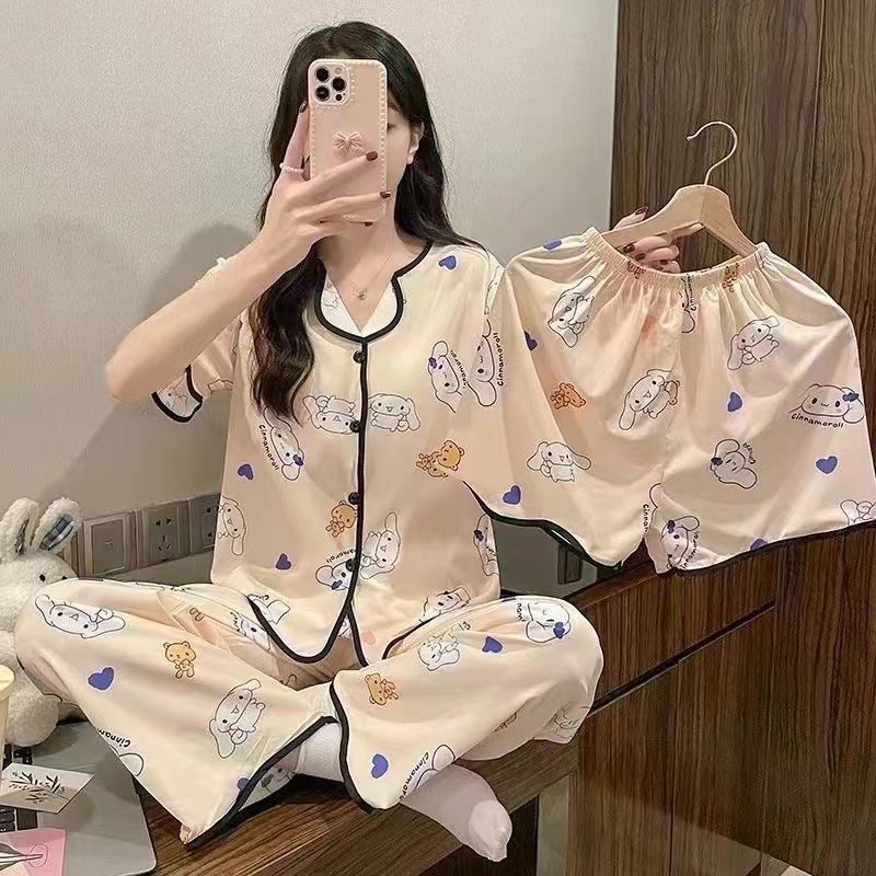 Picture of Pajamas for Women, Summer High-Fashion Influencer Three-Piece Set, Short-Sleeved Sweet Loungewear, Cool and Comfortable