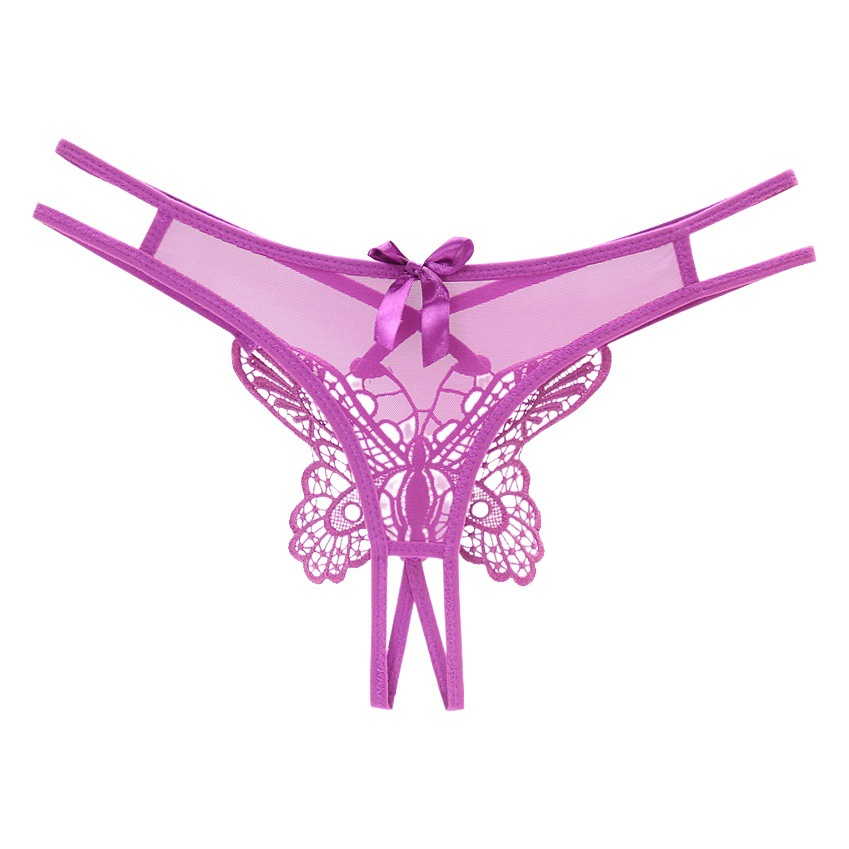 Japanese Style Sexy Transparent Hollow Underwear Women's Low Waist Seamless Mesh Embroidered Big Butterfly Open T-Shaped Thong