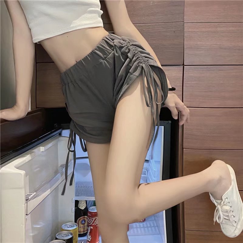 Grey Shorts Women's Summer 2024 New Loose Design Sense Drawstring Wide Leg Pants High Waist Slimming Casual Trendy Pants
