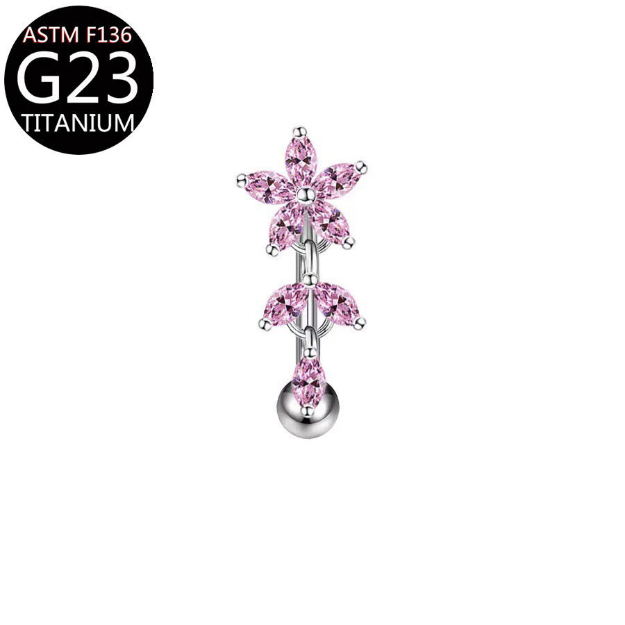 Picture of F136 Titanium Alloy Eyebrow Nail Heart-Shaped Inlaid Zircon Moon Flower Eyebrow Nail G23 Piercing Goods Wholesale