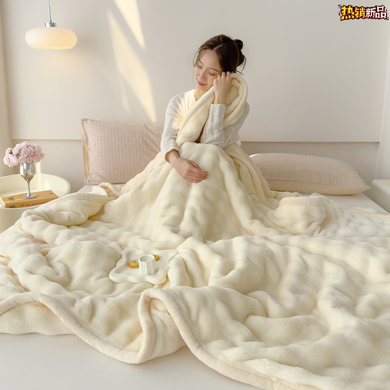 Picture of Light luxury high-grade rabbit velvet blanket double-sided velvet thickened multifunctional air conditioning blanket lunch break blanket gift blanket wholesale