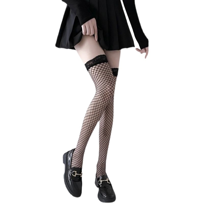Bow black silk women's skirt black knee socks JK thin long tube sexy lace stockings summer fishnet stockings