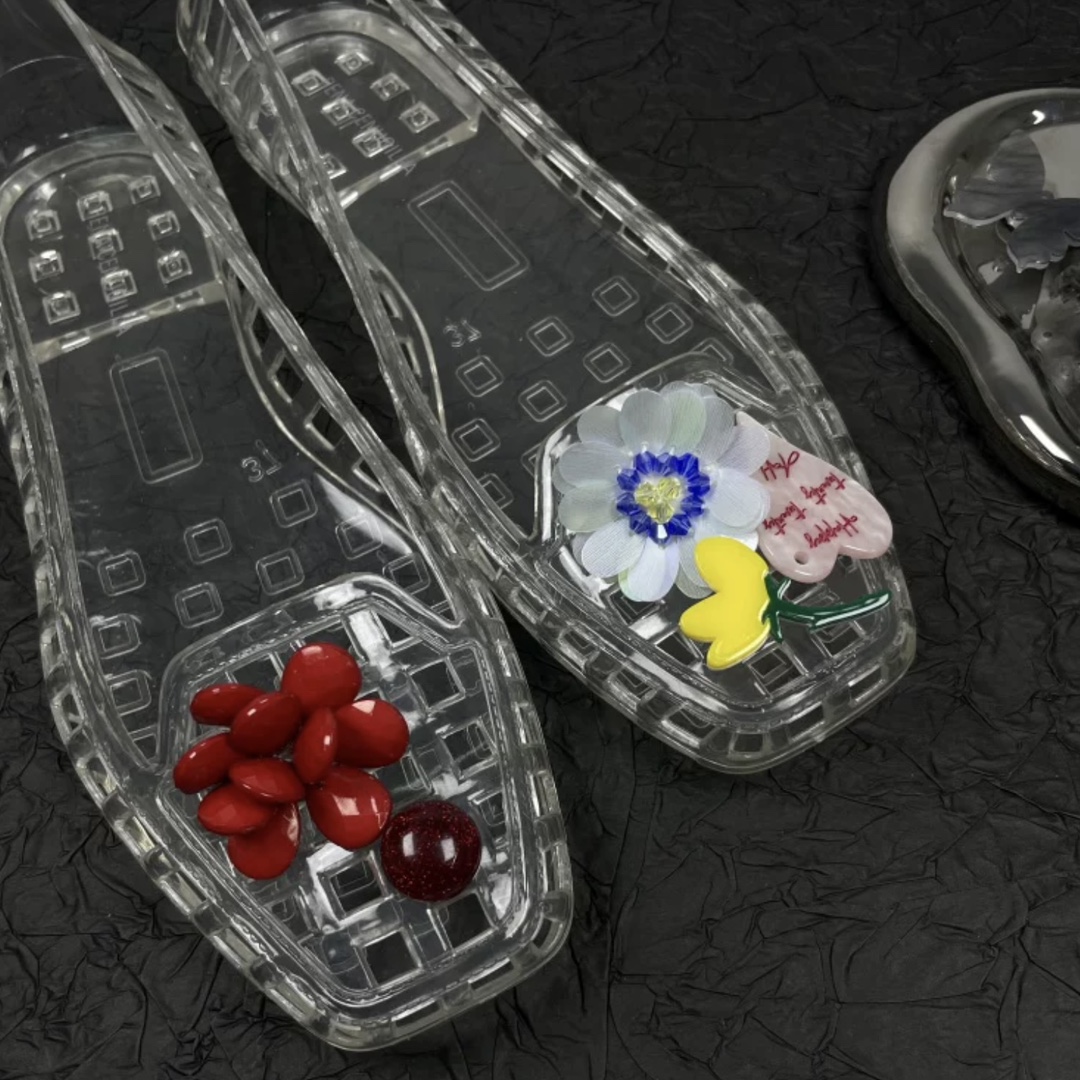 Korean-Style Crystal Shoes New Jelly Shoes Clogs Accessories Fresh Rice Bead Sequin Shoe Flower Accessories Three-Dimensional Shoe Buckle