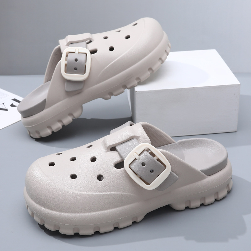 Hole Shoes Men's Summer Outdoor Wear Thick Sole Increased Non-slip Breathable Sandals Outdoor Wear Non-stinky Feet Baotou High Heel Slippers