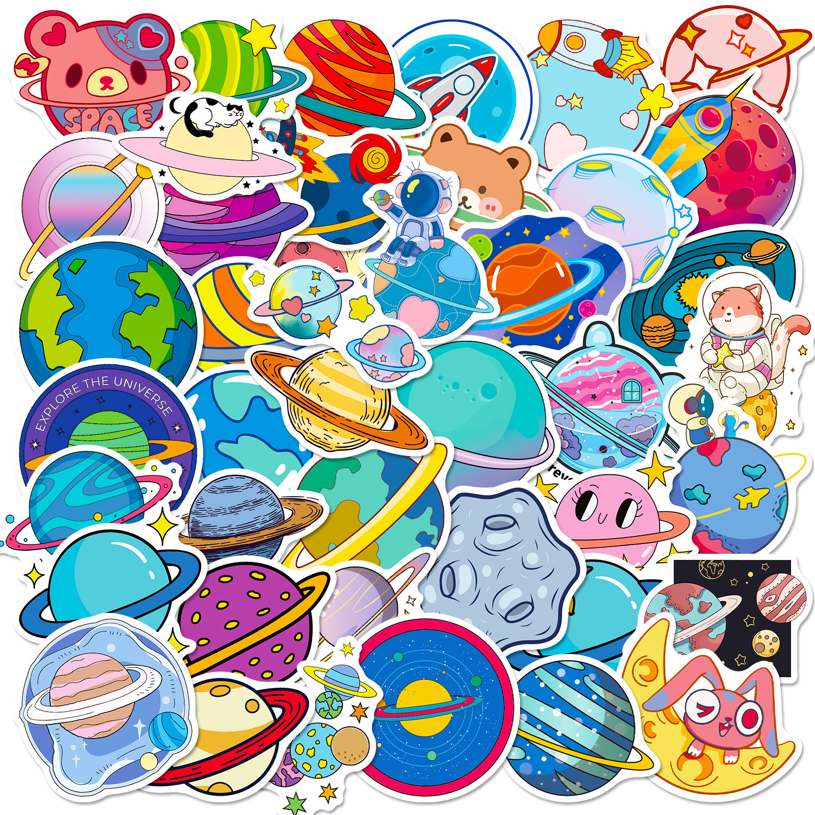 50 Space Planet Graffiti Stickers Cross-border Hot Meteorite Combination Astronaut Hand Account Astronaut Creativity