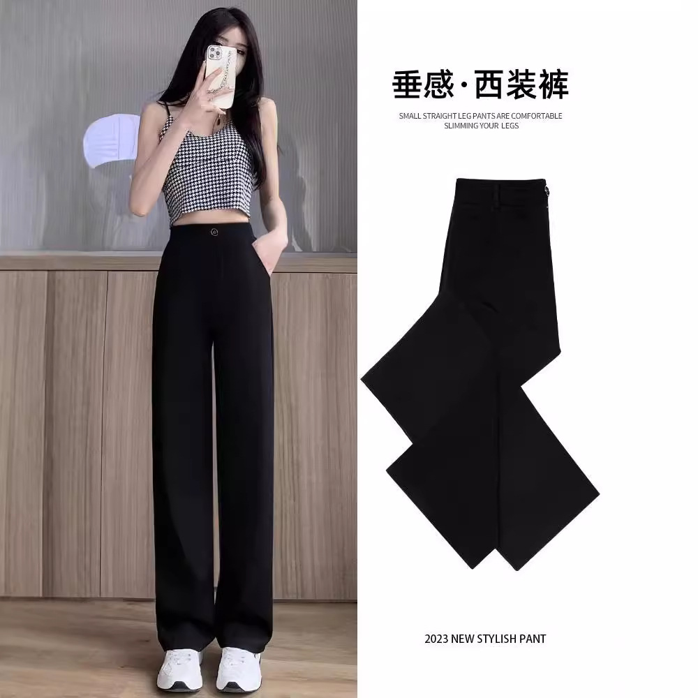 Narrow Straight Pants Casual Pants for Western Pants Ice Silk Wide Leg Pants Women's Summer 2024 Thin Small Pants
