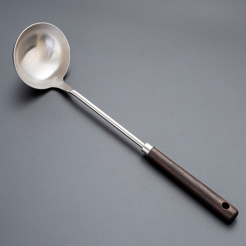 Picture of Kitchen Cooking Utensils Four-piece Set Soup Spoon Long Handle Household Stir-frying Shovel Set Wooden Handle Stainless Steel Pot