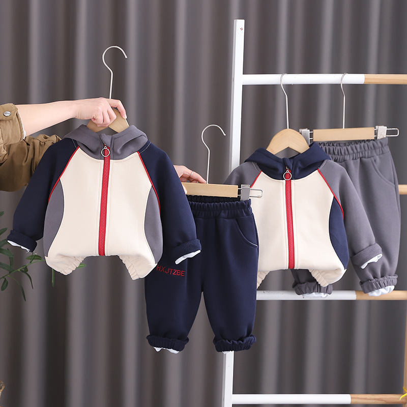 Children's Fashion Spring Hoodie suit New Color-block Zipper Shirt Clothes Boys Casual Sports Two-piece Trendy
