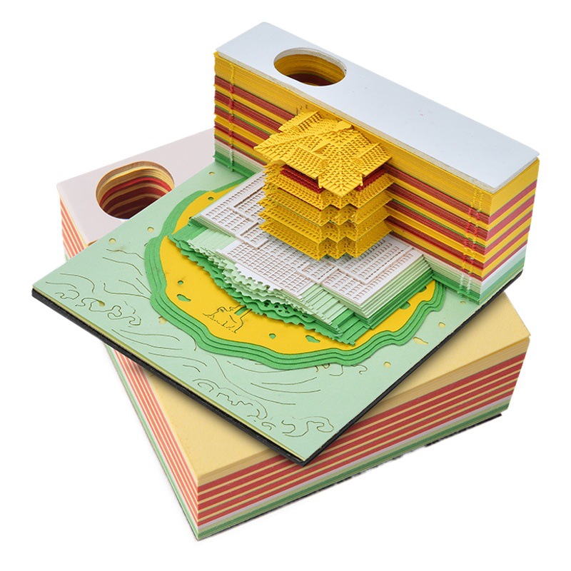 [Yellow Crane Tower] 3d Stereoscopic Note Paper Carving Art Calendar Post-it Notes Building Hand Tear High Color Value Desktop Ornaments