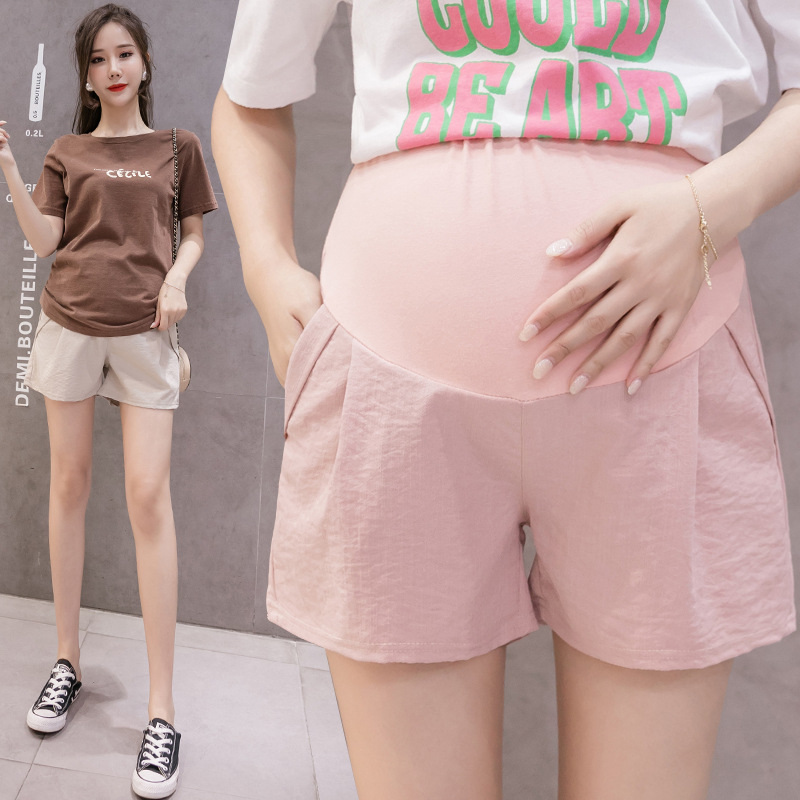 Picture of Pregnant Women's Pants Summer Wide-leg Pants Hemp Material Belly-supporting Shorts Outer Wear Casual Pants Small Home Pregnant Women Leggings
