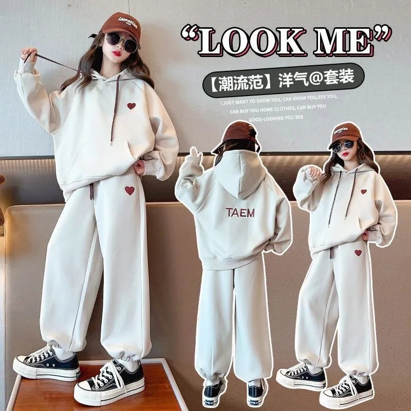 Picture of Chinese cotton composite Beibei velvet girls suit 2025 new autumn girls fleece-lined two-piece children's fashion