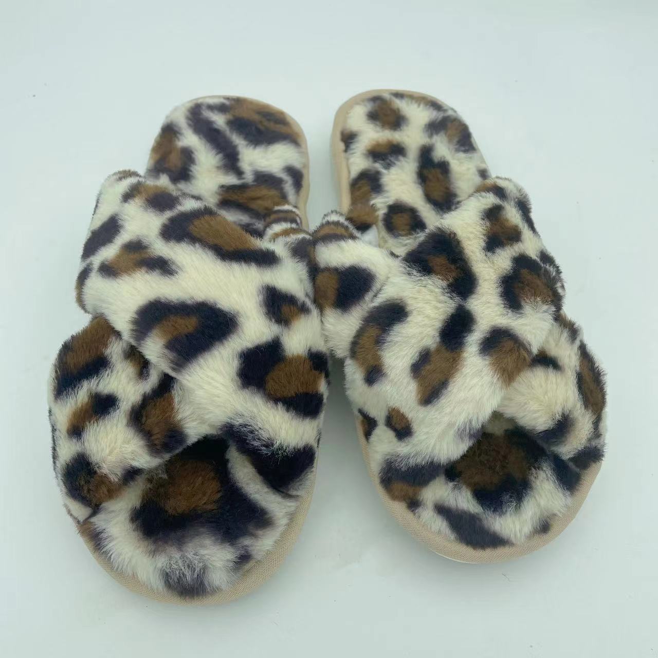 Picture of Amazon Slippers Winter Plush Cross-Strap Cotton Indoor Warm Plus Large Fur Slippers Women's High and Low Imitation Rabbit Fur