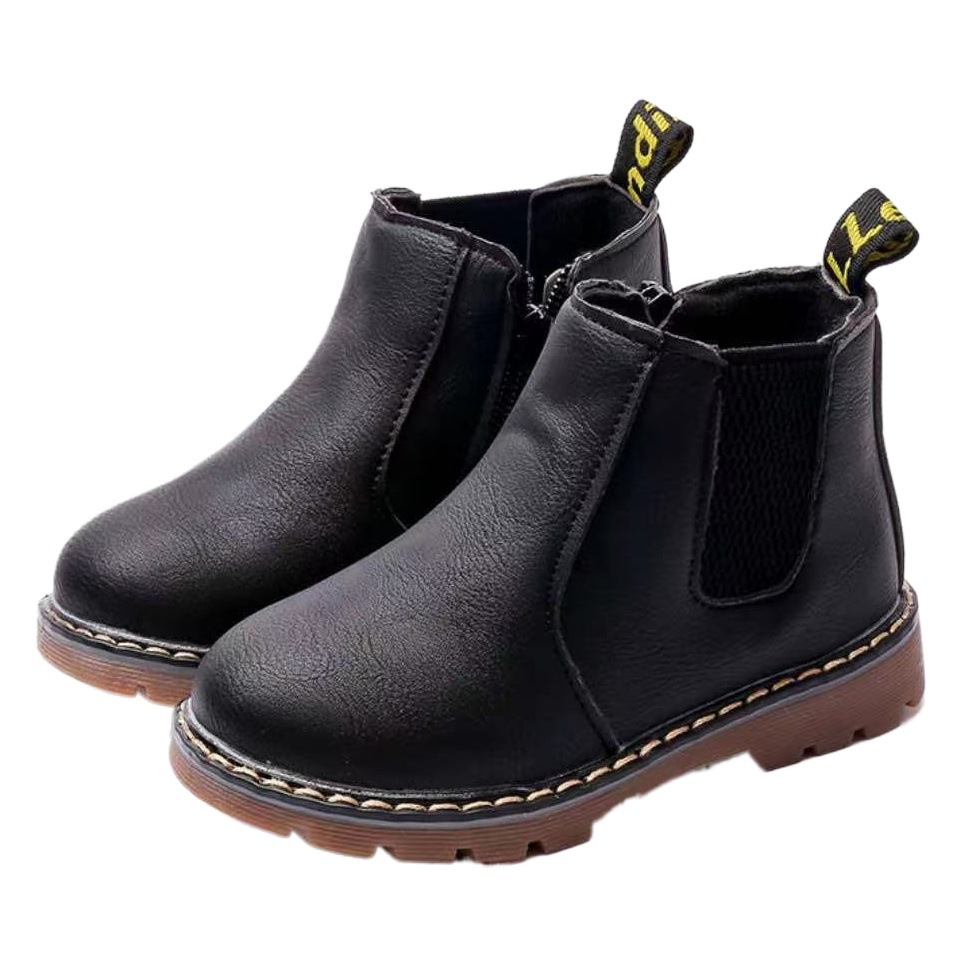 Girls' Boots 2025 Spring and Autum New Boys' Short Boots British Pure Color Single Boots Plus Cotton Warm Boots