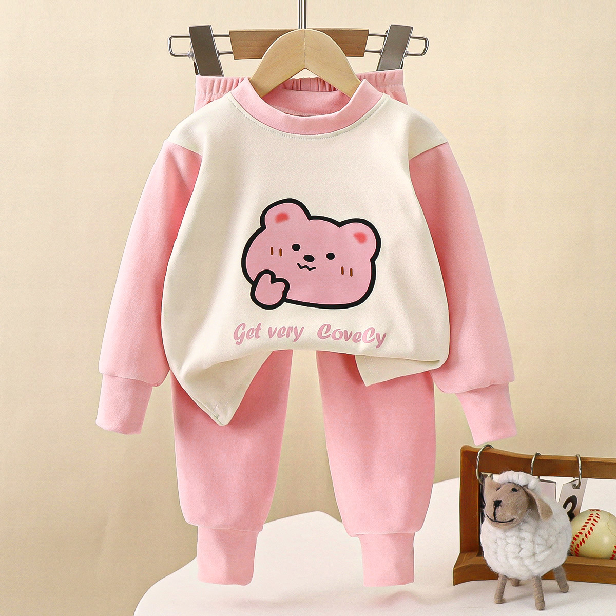 Picture of Children's Underwear suit Double-Sided Fleece Autumn Clothes Autumn Trousers Boys Home Clothes Autumn and Winter Girls' Pajamas Round Neck New